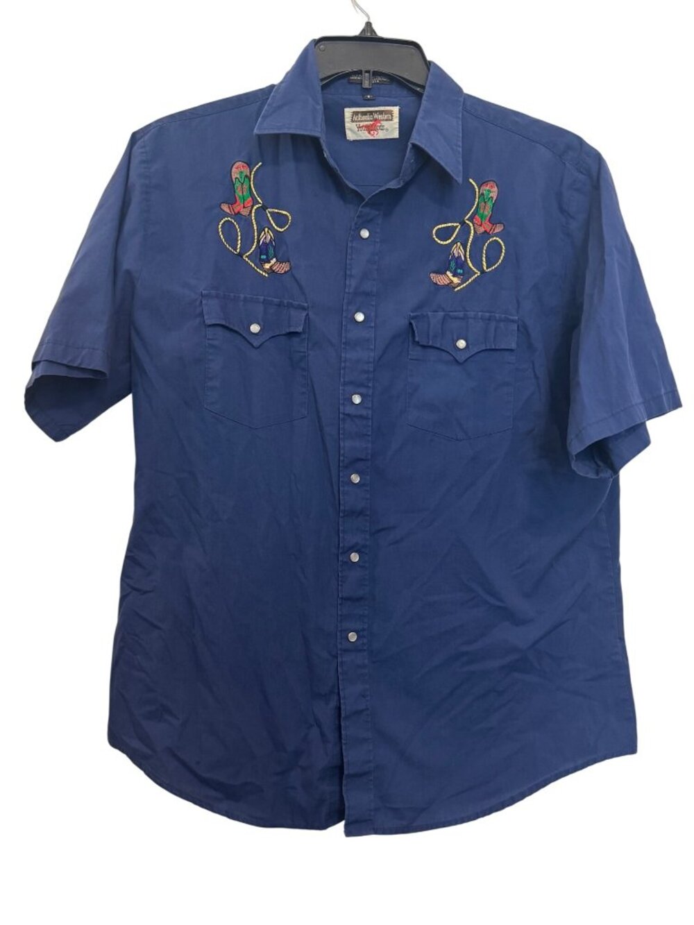 Authentic Western Youngbloods Embroidered Cowboy Boots Snap Shirt Large Blue